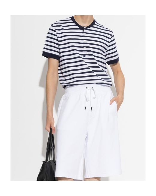Dolce & Gabbana Blue Serafino Striped Cotton T-Shirt for men