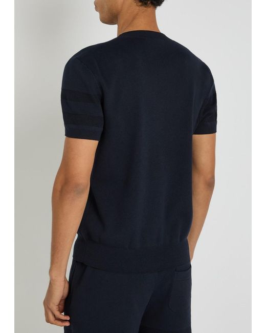 Givenchy Blue Textured Knit Logo Cotton-Blend T-Shirt for men