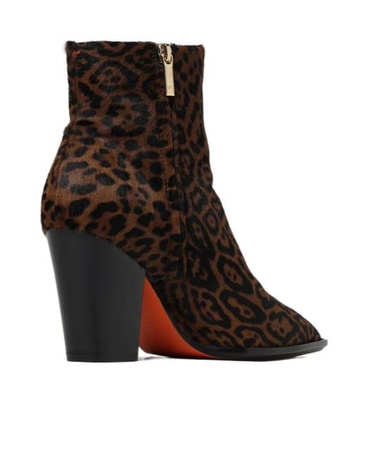 Santoni Brown Leopard-Print Block-Heel Ankle Boots