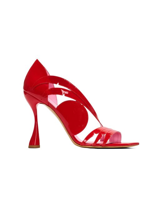Balmain Red Square-Headed High-Heeled Sandals