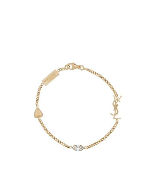 Saint Laurent Metallic Cassandre Heart Charm Bracelet