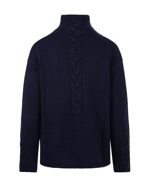 Max Mara Blue High-Neck Long-Sleeved Sweater
