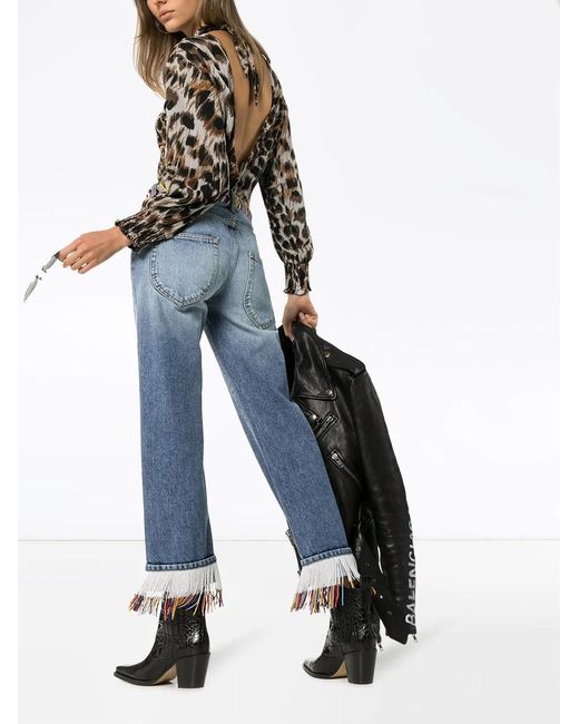 Alanui Blue Fringed Beaded Boyfriend Jeans
