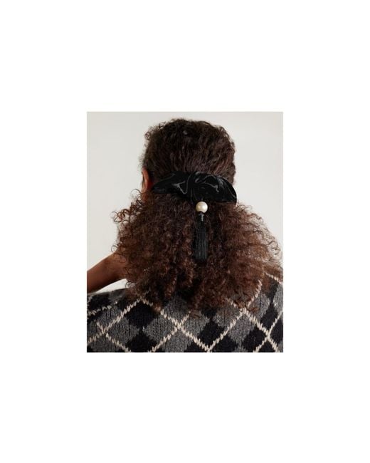 Jennifer Behr Black Tassel Velvet Isadora Pony Wrap