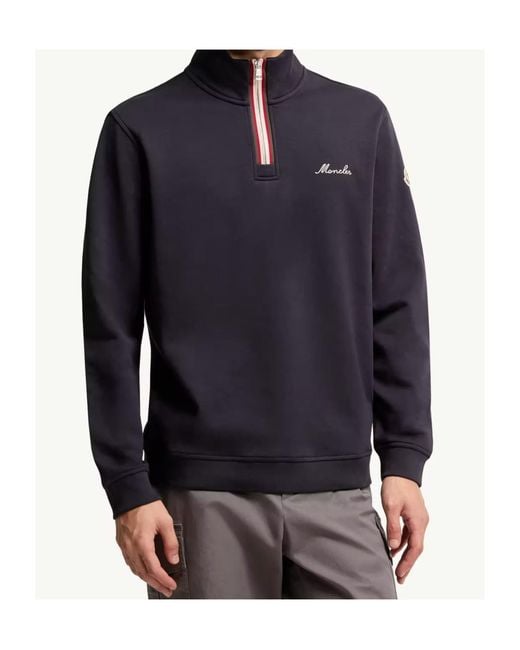 Moncler Blue Logo Embroidered Polo-Neck Sweatshirt for men