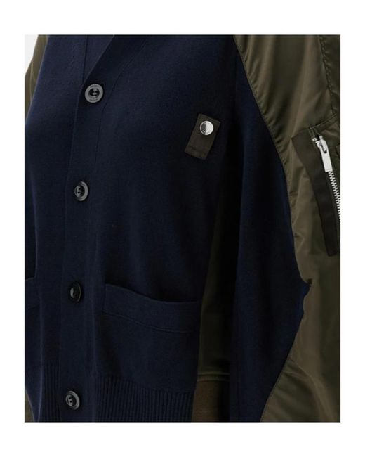 Sacai Blue Panelled Buttoned Bomber Jacket