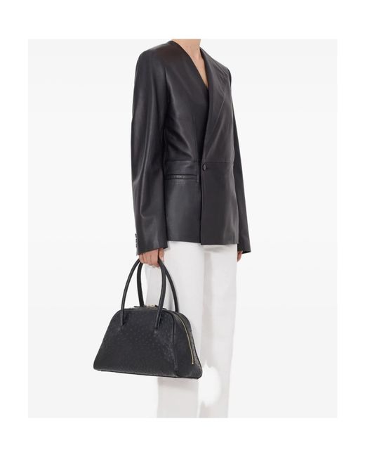 Loulou de Saison Black Paoli Asymmetric Lapel Leather Jacket