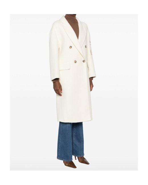 ERMANNO FIRENZE White Floral-Embroidered Double-Breasted Coat