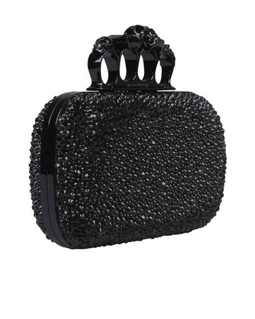 Alexander McQueen Black Four Ring Skull Detailed Clutch Bag