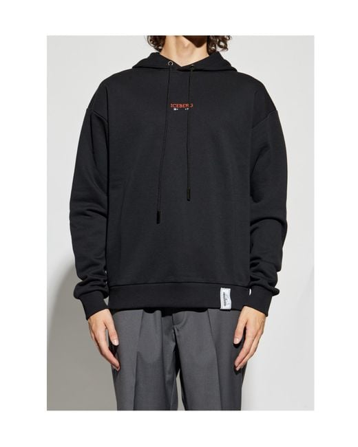 Iceberg Blue Logo Embroidered Hooded Sweatshirt for men