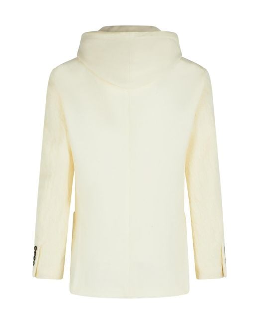 Eleventy White Cable-Knit Panel Hooded Blazer for men
