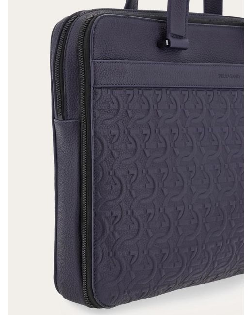 Ferragamo Blue Embossed Gancini Briefcase (S) for men
