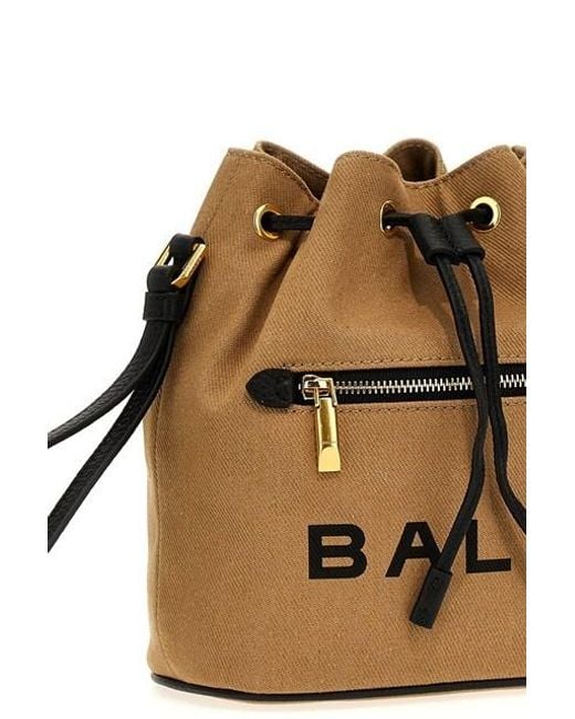Bally Natural Logo Printed Bar Mini Bucket Bag