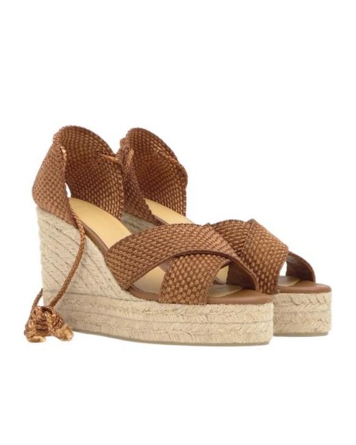 Castaner Metallic Round-Toe Wedge Sandals
