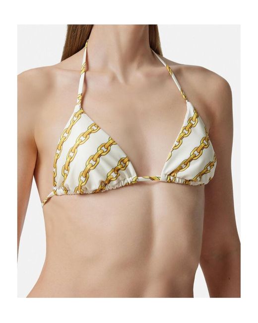Versace Metallic Logo Triangle-Cup Tie-Fastened Bikini Top