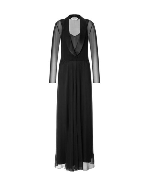 Alberta Ferretti Black Cowl Neck Chiffon Dress With Petticoat
