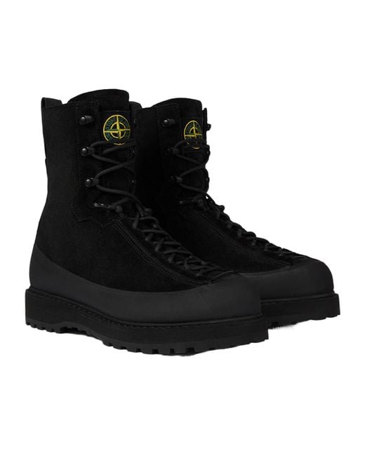 Stone Island Black Compass Patch Hiking Boots for men