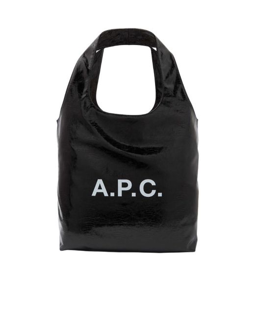 A.P.C. Black Logo Printed Tote Bag for men