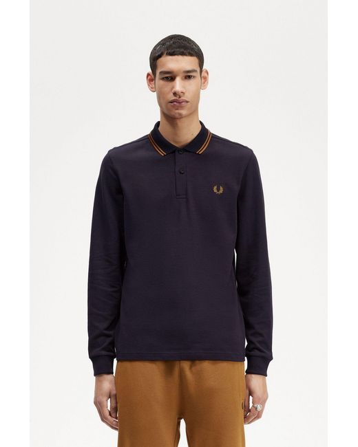 Fred Perry Blue Long Sleeve Polo Shirt for men