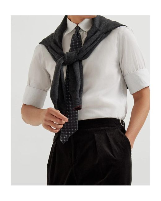 Brunello Cucinelli White Striped Poplin Shirt for men