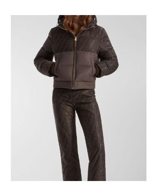 Fendi Brown Ff Jacquard Hooded Padded Jacket