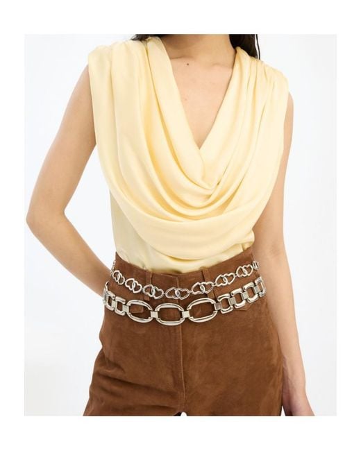 ROTATE BIRGER CHRISTENSEN Metallic Draped Cowl-Neck Top