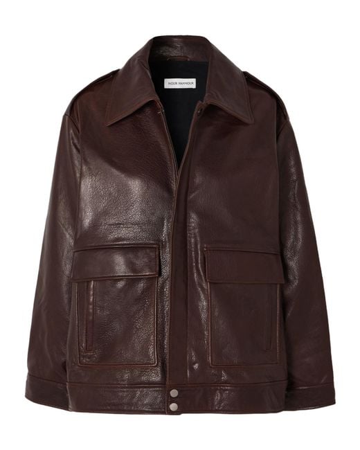 Nour Hammour Brown Long-Sleeved Leather Jacket