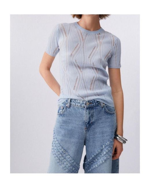 Liu Jo Blue Short-Sleeve Round-Neck Top
