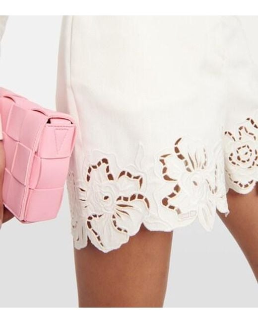 Elie Saab White Embroidered Cotton Shorts
