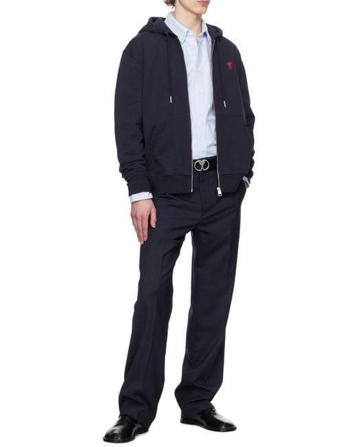 AMI Blue Ami De Coeur Zipped Hoodie for men