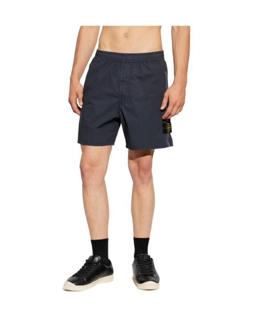 Stone Island Blue Logo Patch Elasticated Waistband Shorts for men