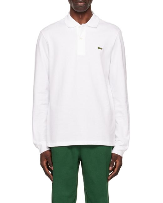 Lacoste White Logo Long-Sleeved Polo Shirt for men