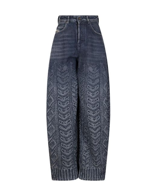 DIESEL Blue Patterned Wide-Leg Jeans