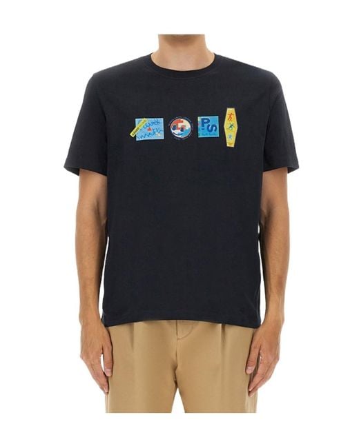 Paul Smith Blue Ps Paul Smith Graphic Printed Crewneck T-Shirt for men