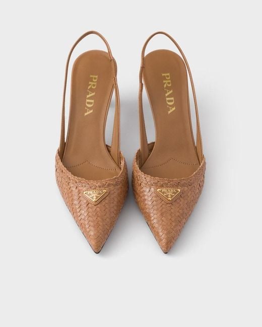 Prada Brown Woven Slingback Pumps