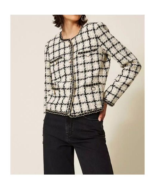 Twinset Multicolor Checked Boucle Jacket