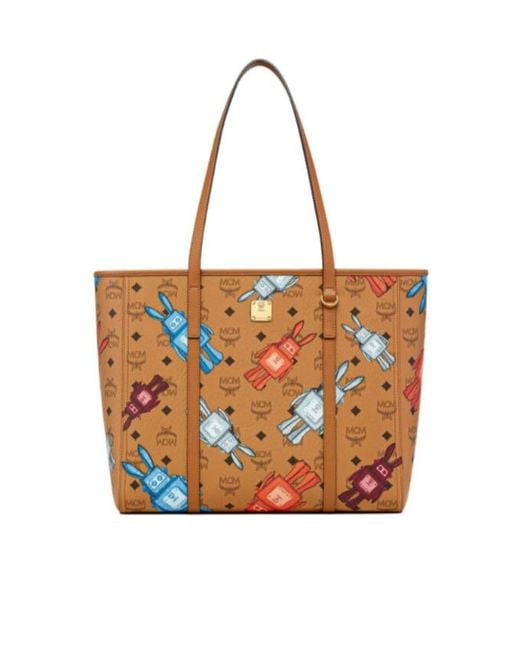 MCM White Toni Top-Zip Medium Shopper Bag
