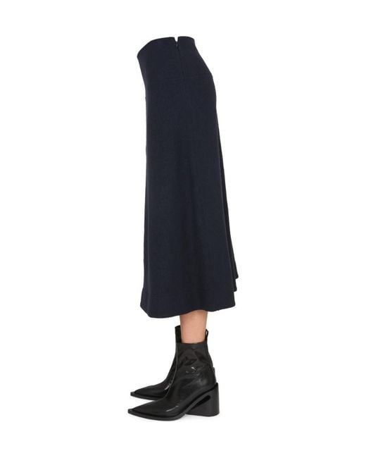 Jil Sander Blue High-Waisted Flared Skirt