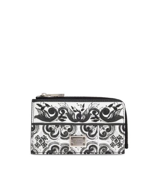 Dolce & Gabbana White Card Case With "Majolica" Print for men