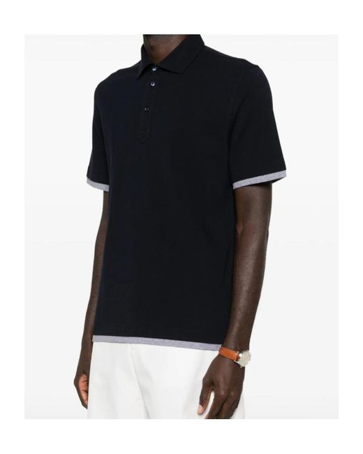Brunello Cucinelli Black Buttoned Trim Polo Shirt for men