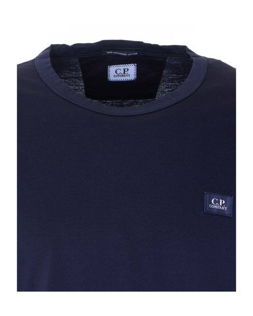 C P Company Blue Logo Label Crewneck T-Shirt for men