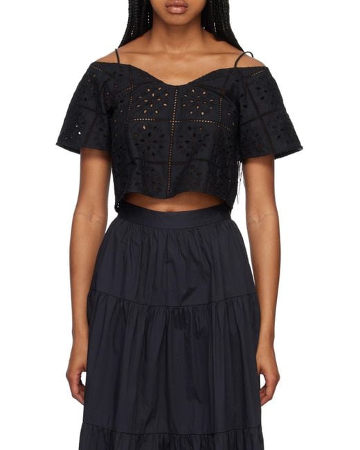 Ganni Black Broderie Anglaise Top