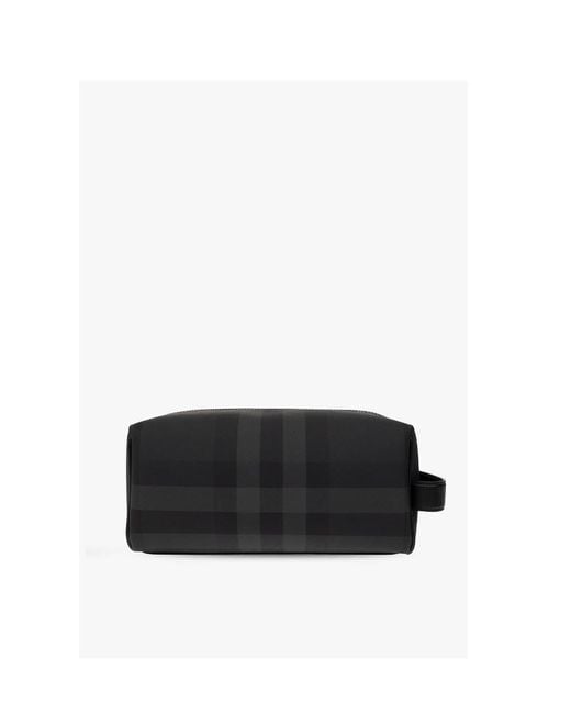 Burberry Black Logo Detailed Checked Wash Bag for men