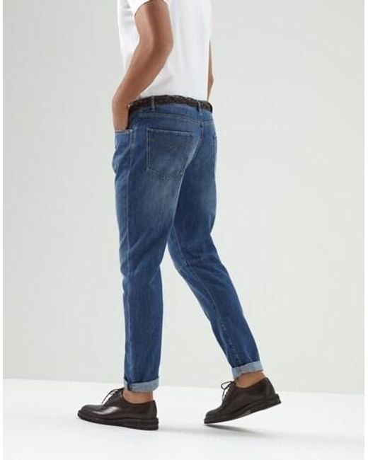 Brunello Cucinelli Blue Logo Patch Straight-Leg Jeans for men