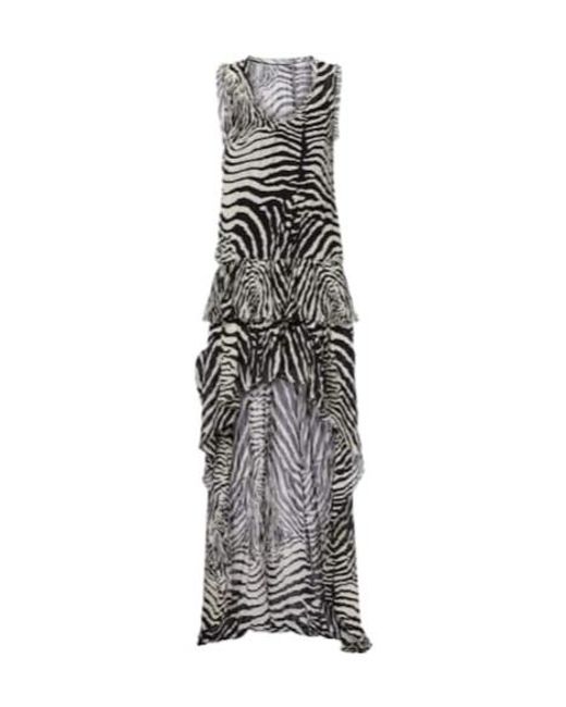 Blumarine White Zebra-Print Asymmetric Chiffon Maxi Dress