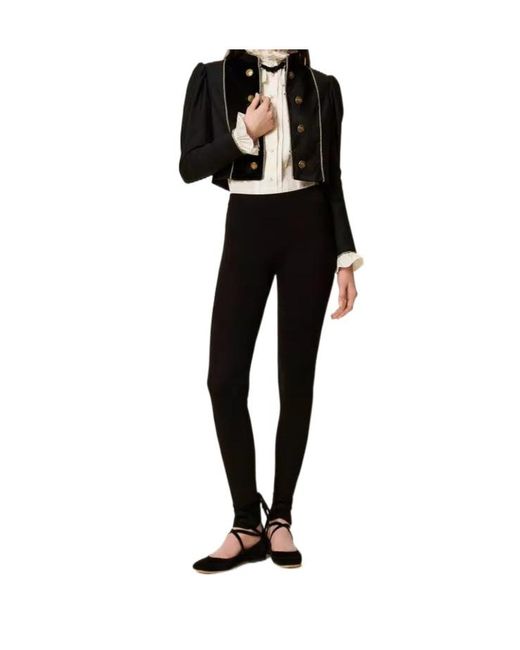 Twinset Black Velvet-Trimmed Puff-Sleeve Jacket