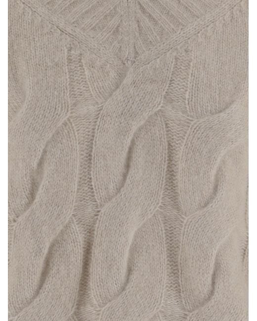 Allude Gray Cable-Knit V-Neck Knitted Sweater