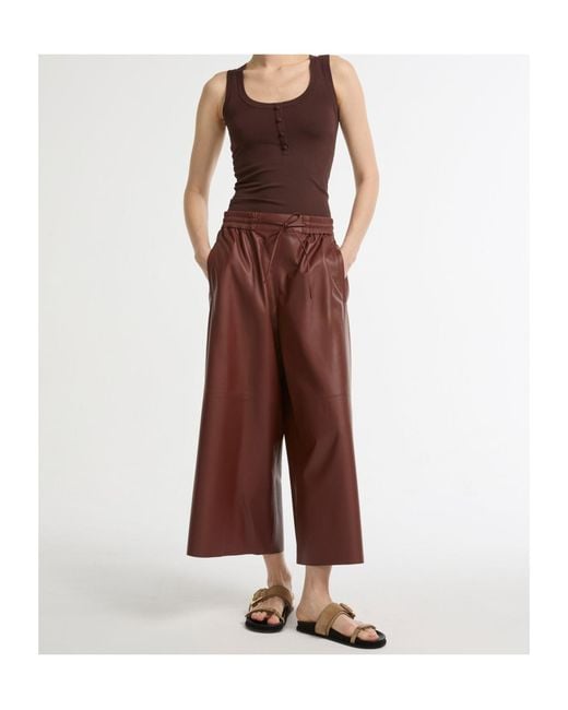 Yves Salomon Purple Drawstring Leather Trousers