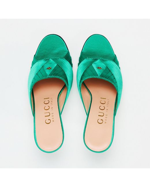 Gucci Green Solid Heeled Sandals