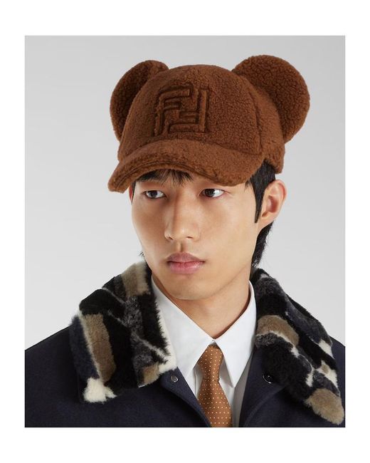 Fendi Brown Ff Embroidered Teddy Baseball Cap for men